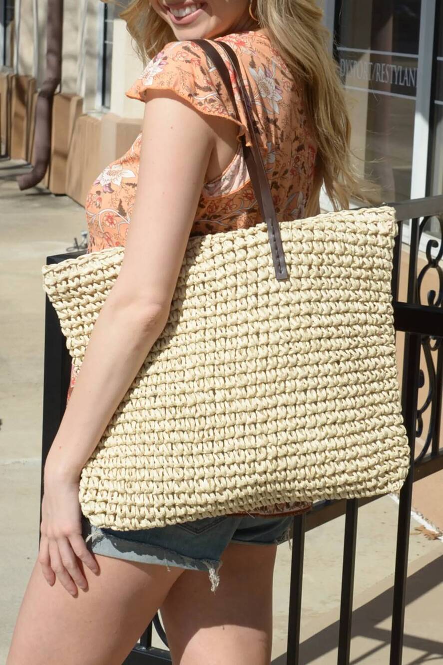 NEW ESLEY COLLECTION women's woven large capacity tote bag in beige